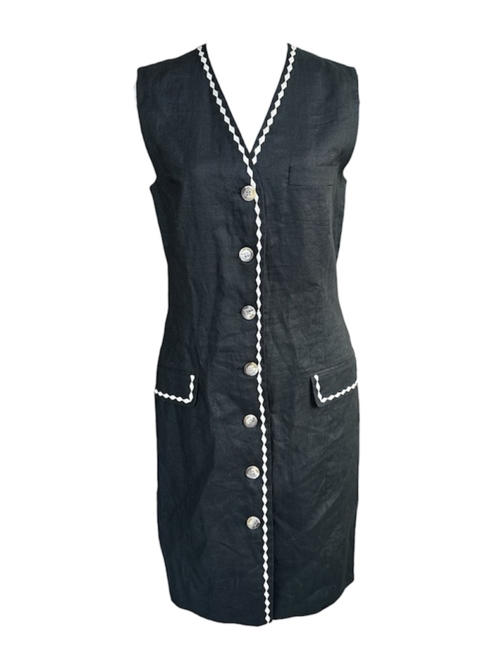 Tracy M NWT Lined Contrast Trim Button Front Dress Black/White M